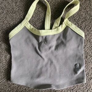 Free People Gray Ribbed Crop Tank with Pale Yellow Trim